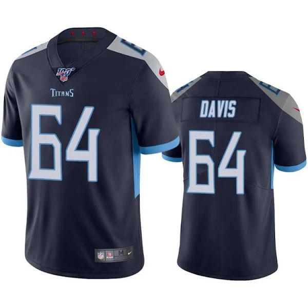 Men Tennessee Titans 64 Nate Davis Nike Navy 100th Vapor Limited NFL Jersey